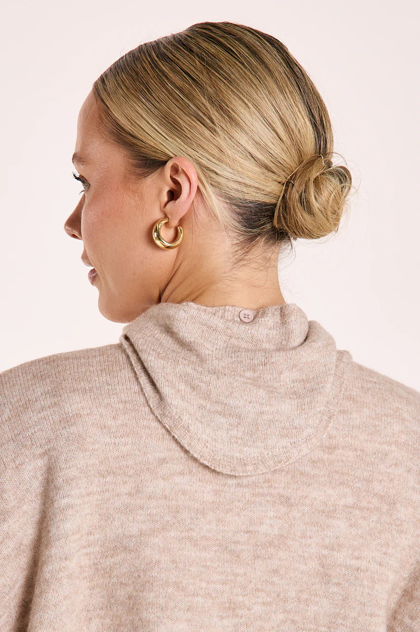FEATHER + NOISE OLIVE TIE NECK KNIT - MOCHA MARLE