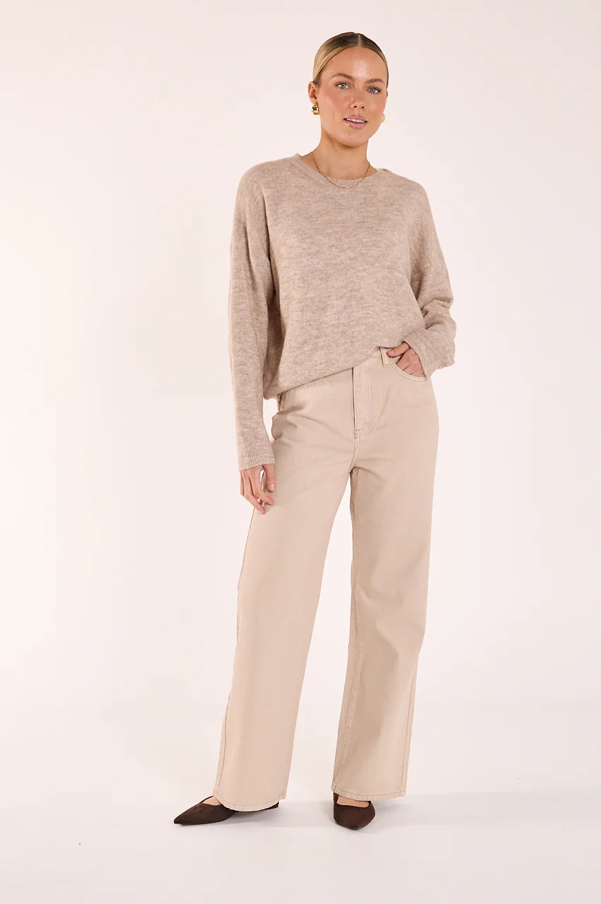FEATHER + NOISE OLIVE TIE NECK KNIT - MOCHA MARLE