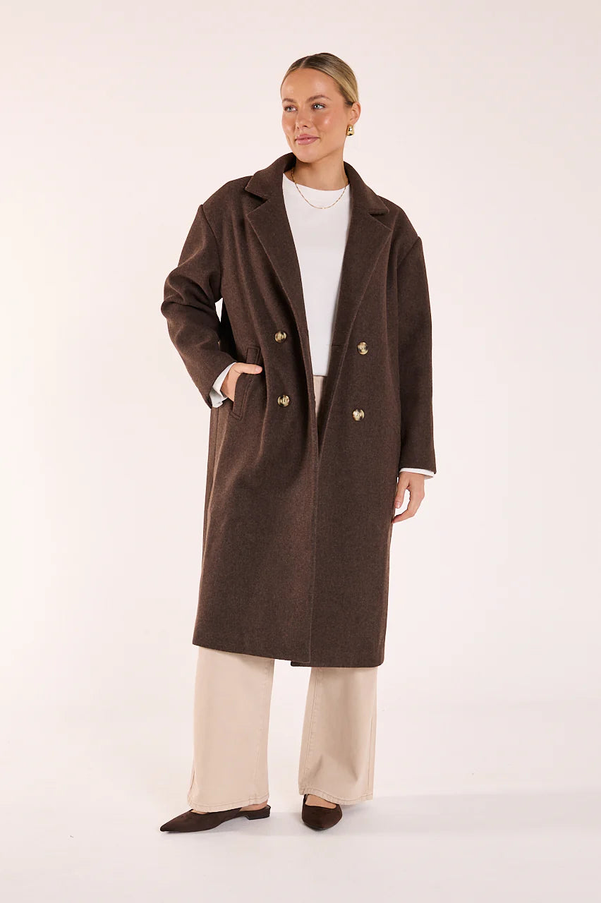FEATHER + NOISE MARLOW COAT - CHOCOLATE