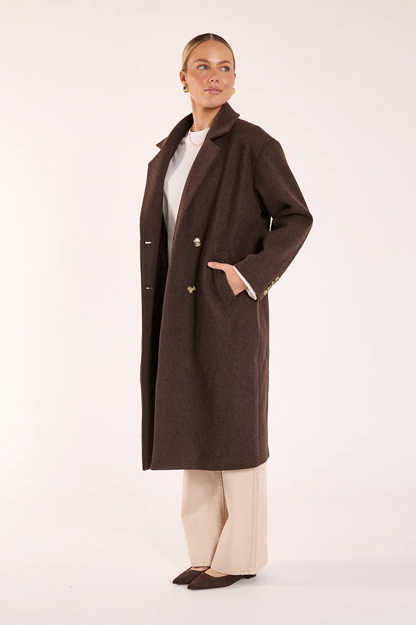 FEATHER + NOISE MARLOW COAT - CHOCOLATE