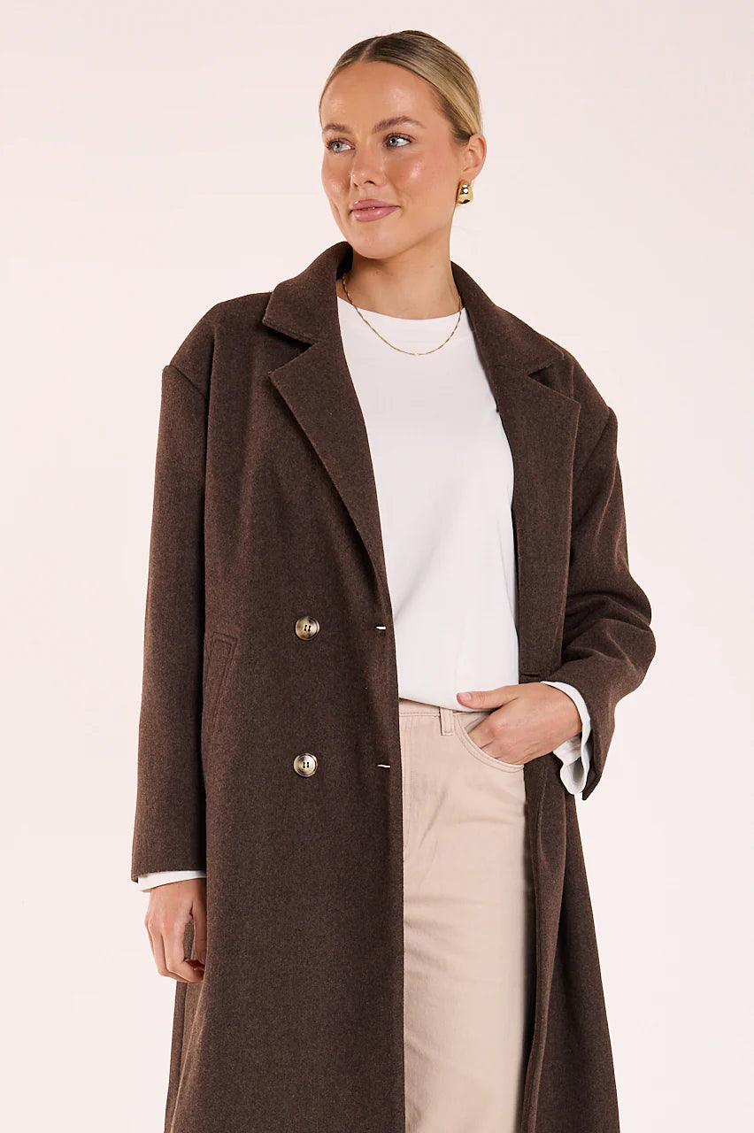 FEATHER + NOISE MARLOW COAT - CHOCOLATE