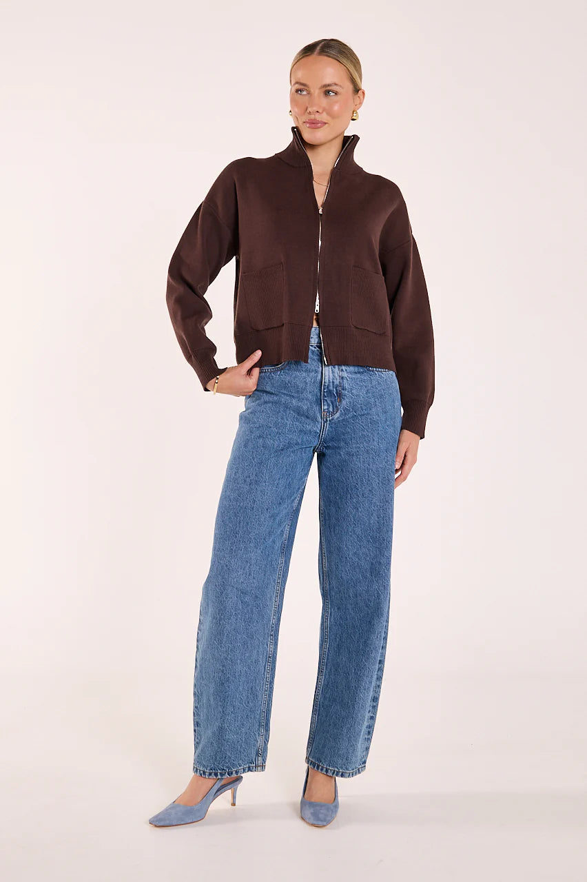 FEATHER + NOISE BONNIE ZIP KNIT - CHOCOLATE