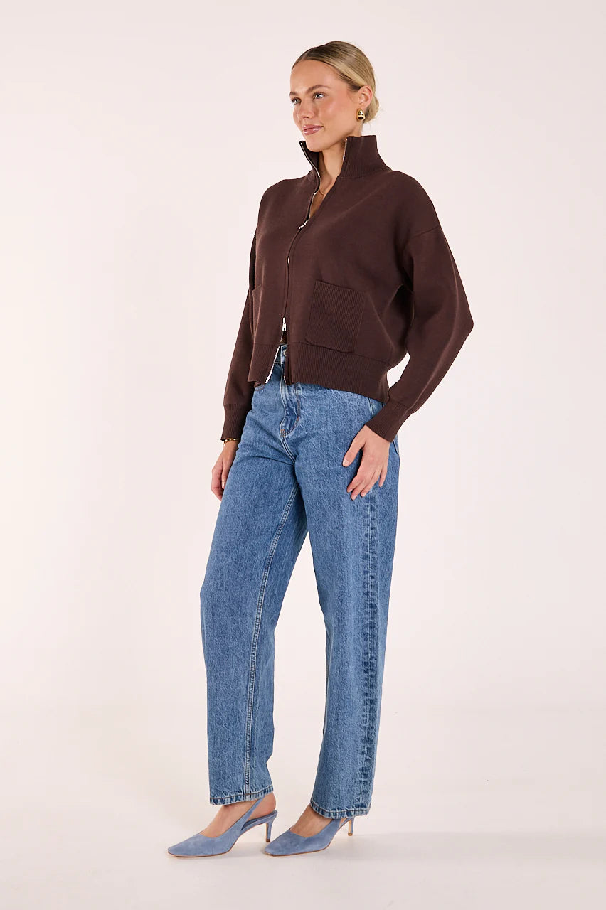 FEATHER + NOISE BONNIE ZIP KNIT - CHOCOLATE