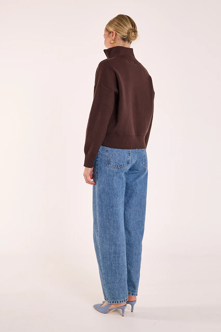 FEATHER + NOISE BONNIE ZIP KNIT - CHOCOLATE