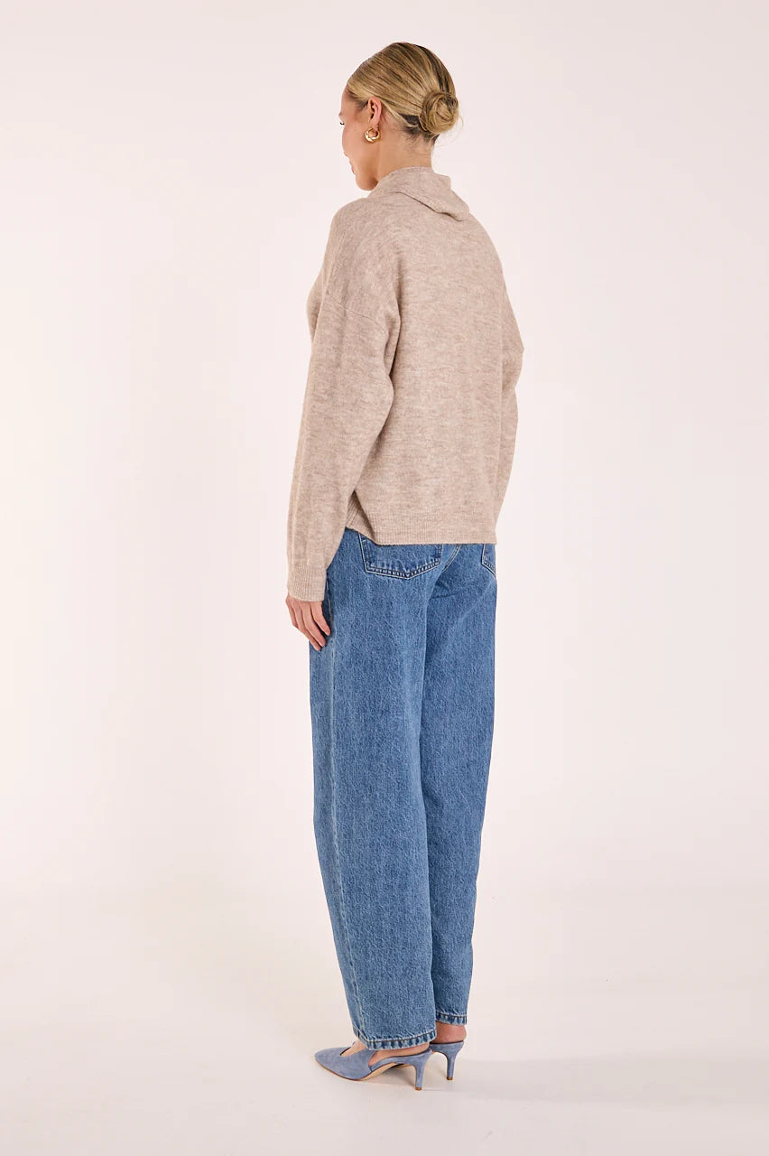 FEATHER + NOISE OLIVE TIE NECK KNIT - MOCHA MARLE