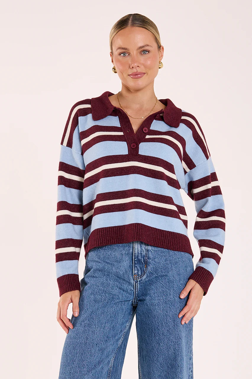 FEATHER + NOISE STEFI KNIT - WINE BLUE STRIPE