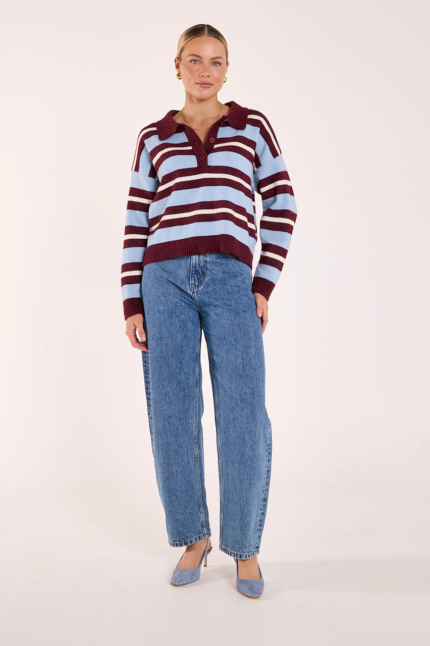FEATHER + NOISE STEFI KNIT - WINE BLUE STRIPE