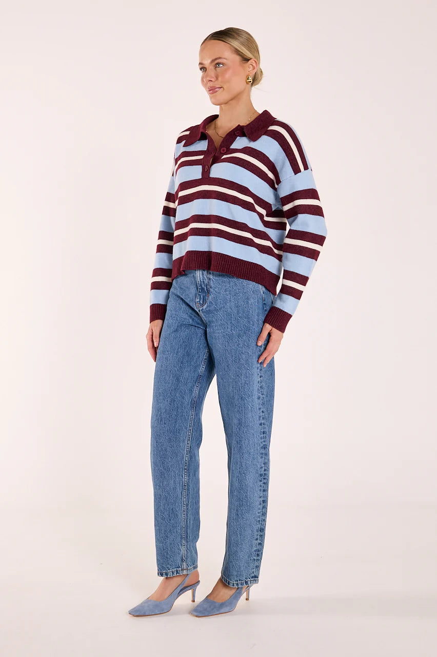 FEATHER + NOISE STEFI KNIT - WINE BLUE STRIPE