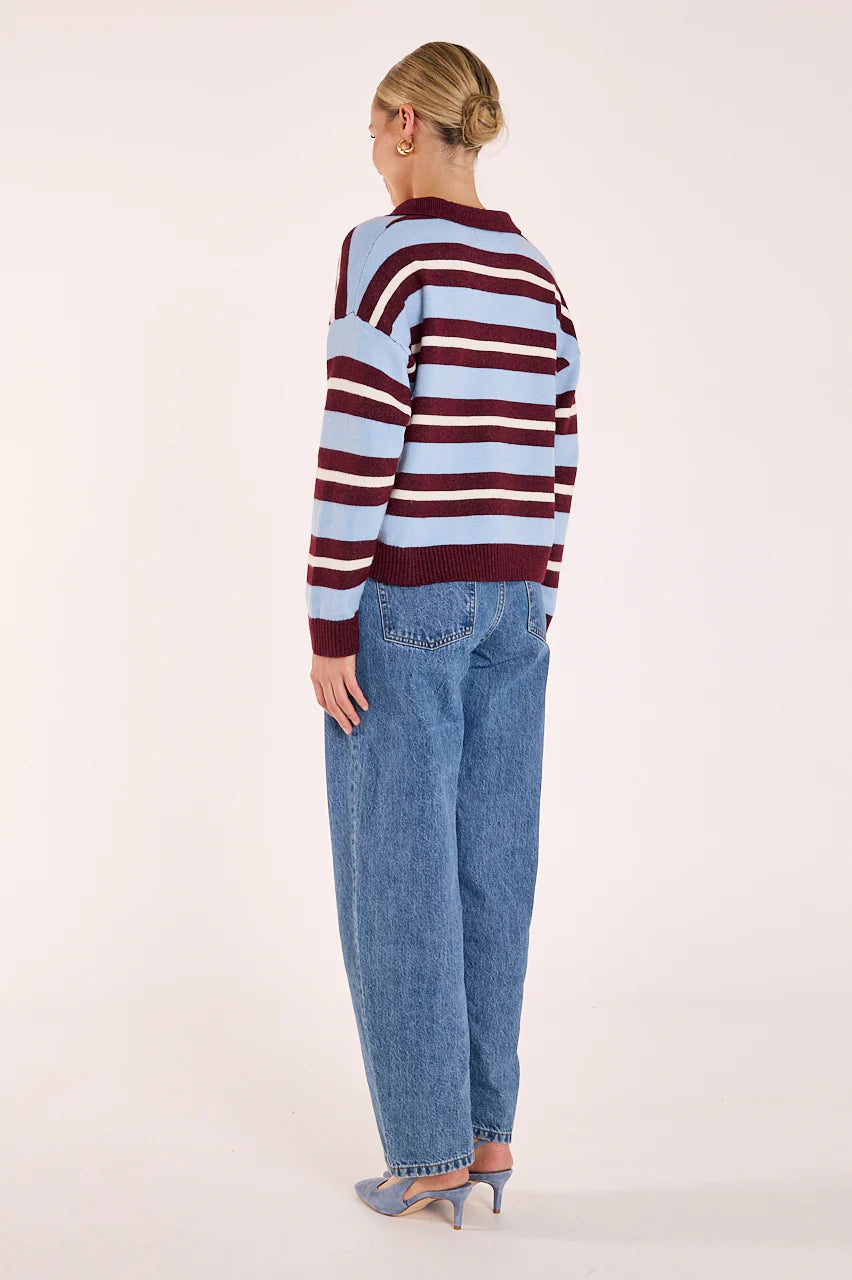 FEATHER + NOISE STEFI KNIT - WINE BLUE STRIPE