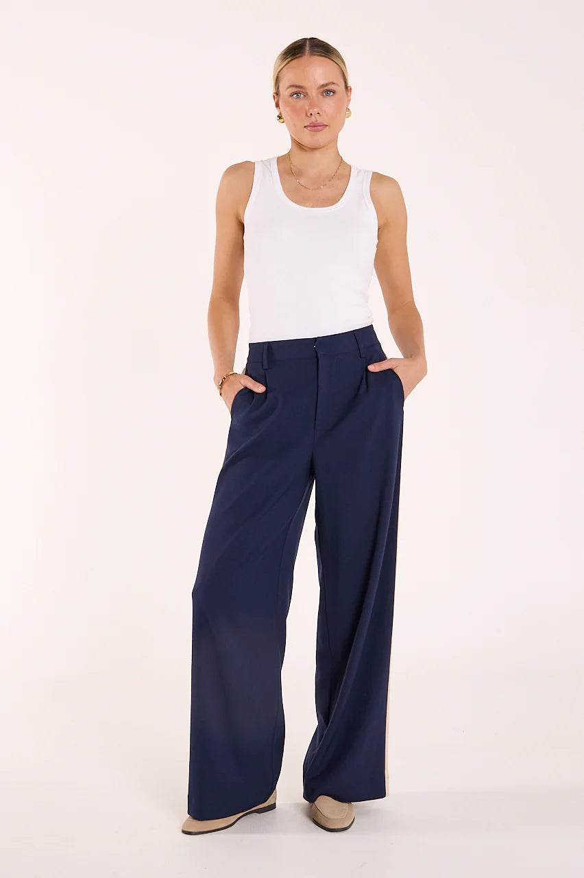 FEATHER + NOISE ANDIE PANT - NAVY CREAM STRIPE