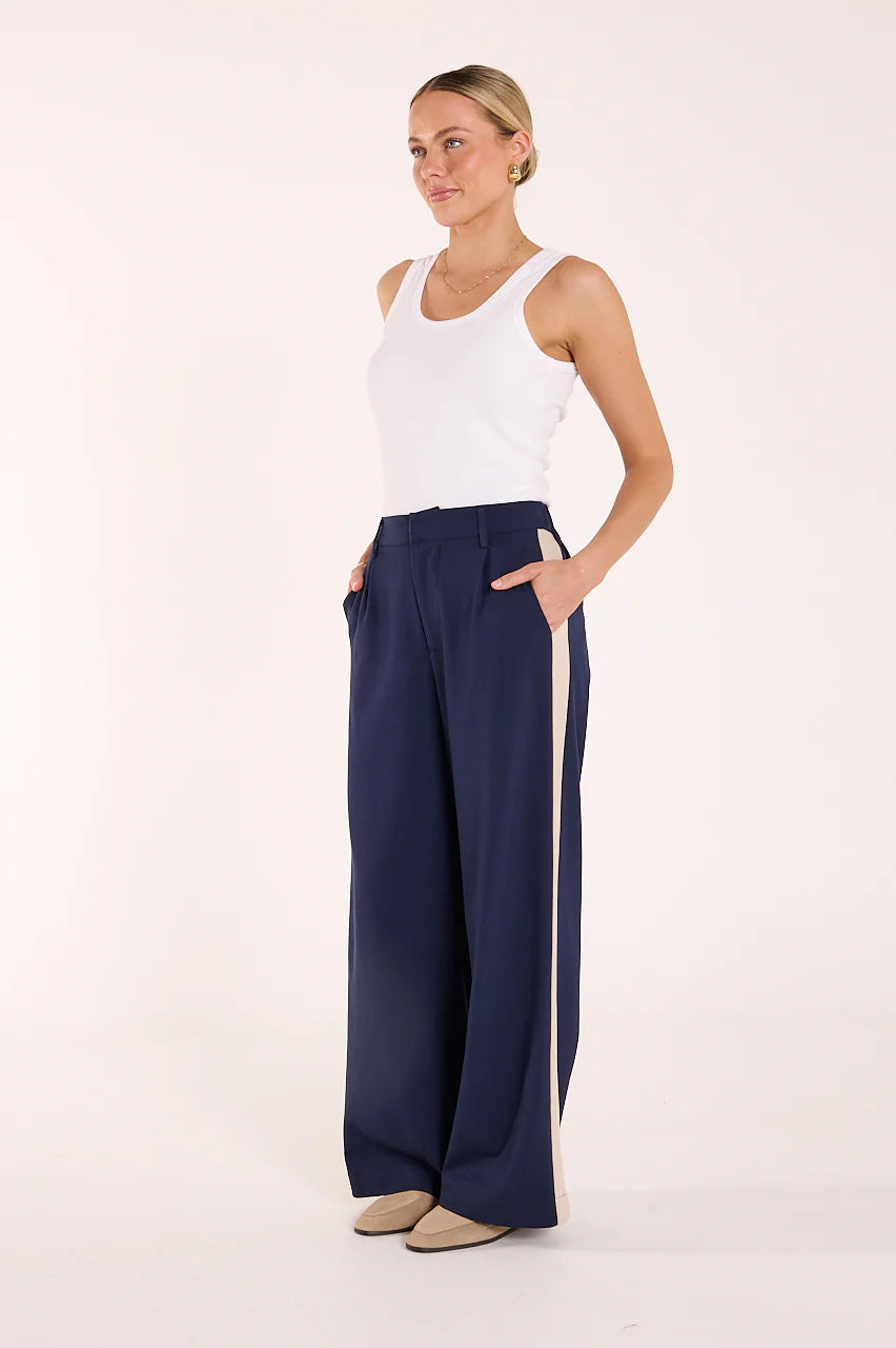 FEATHER + NOISE ANDIE PANT - NAVY CREAM STRIPE