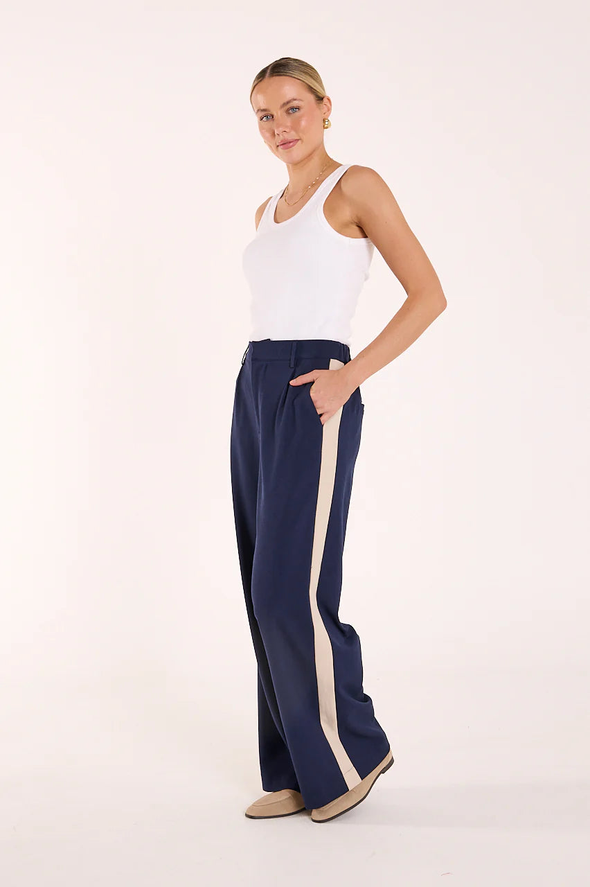 FEATHER + NOISE ANDIE PANT - NAVY CREAM STRIPE