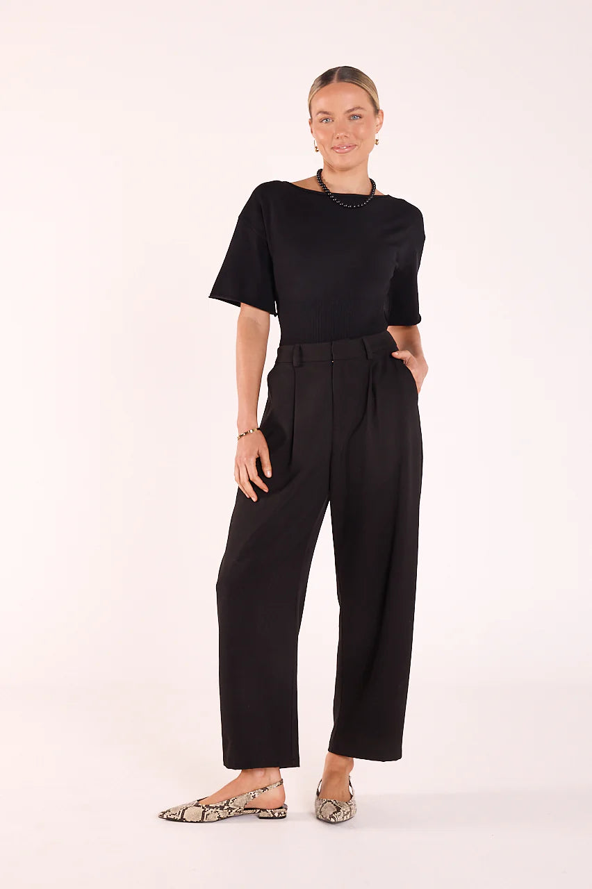 FEATHER + NOISE ANDIE CROPPED BARREL PANT - BLACK
