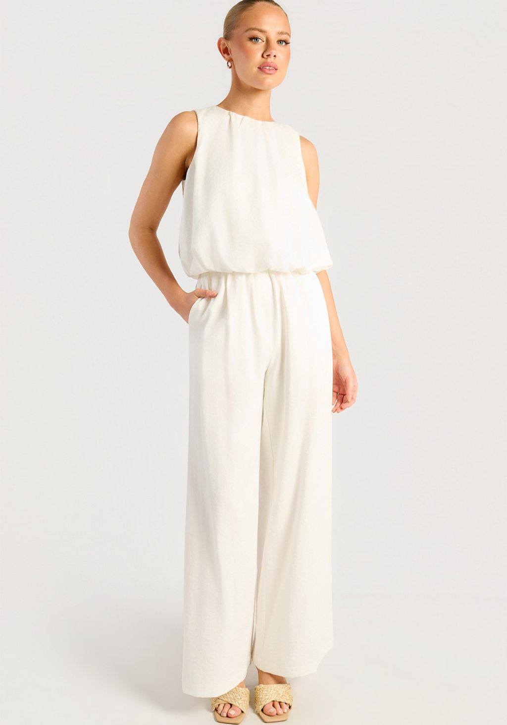 ALBA RUCHED WAIST DETAILED PANTS - WHITE