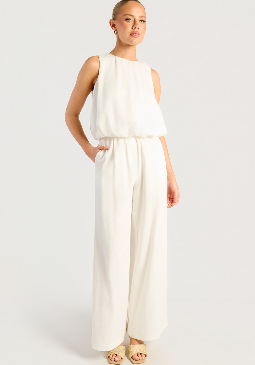 ALBA RUCHED WAIST DETAILED PANTS - WHITE