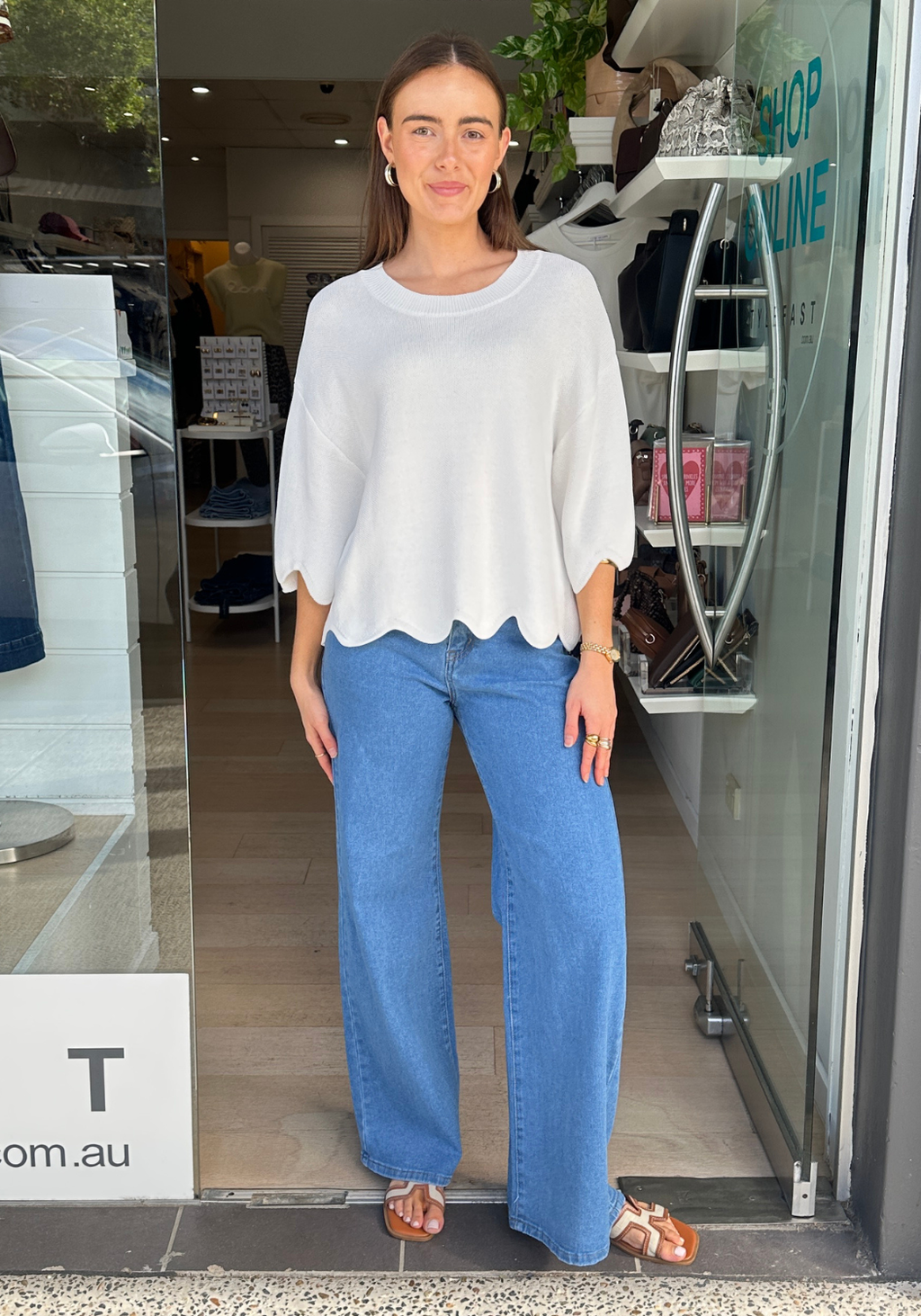 BONNIE SCALLOPED EDGE KNIT - WHITE