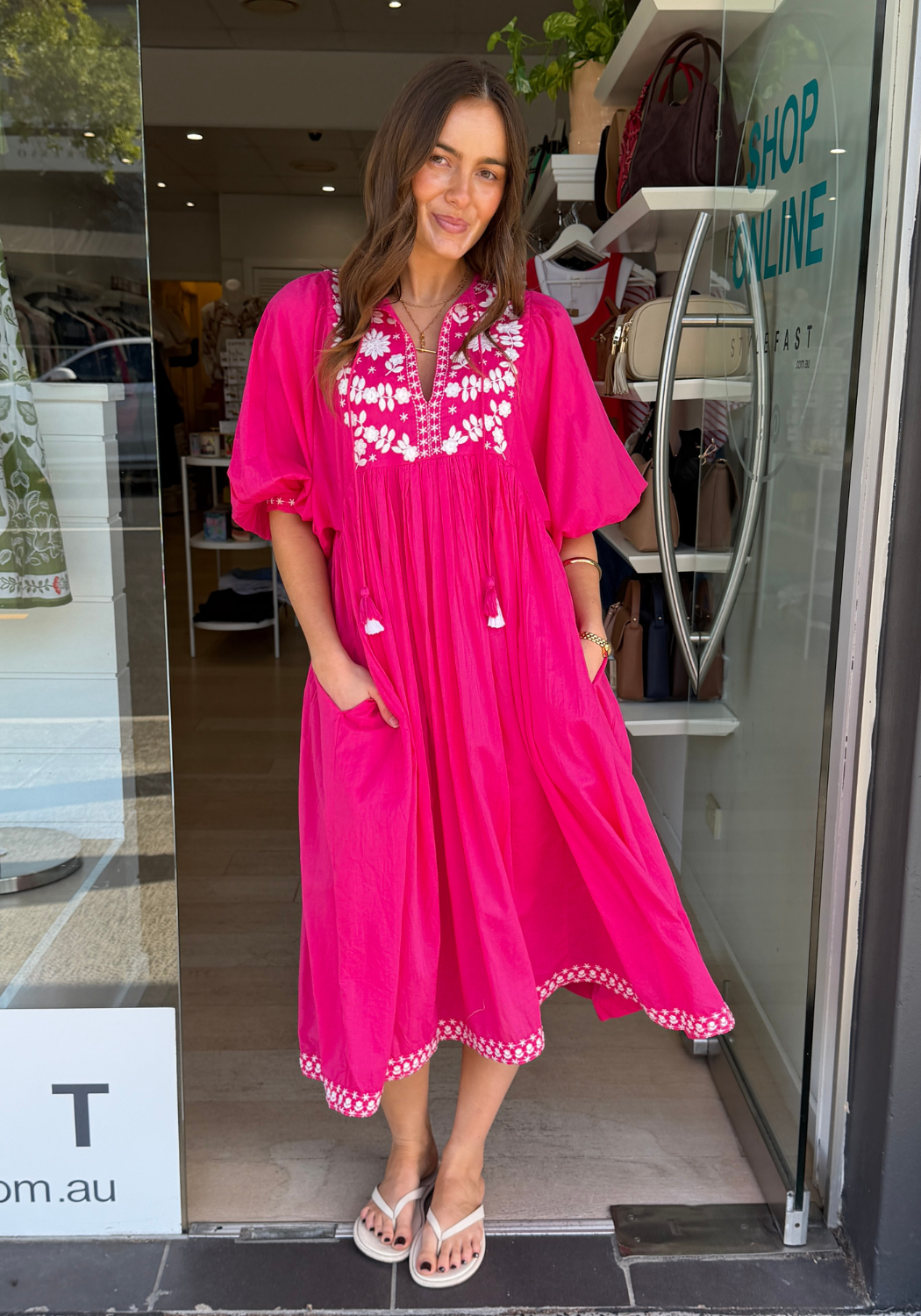 FIESTA MIDI DRESS - HOT PINK
