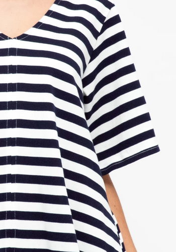 RENEE A LINE TEE SHIRT DRESS - NAVY STRIPE