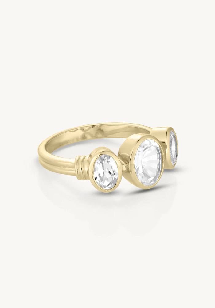 TONI MAY TRINITY RING - WHITE TOPAZ/GOLD
