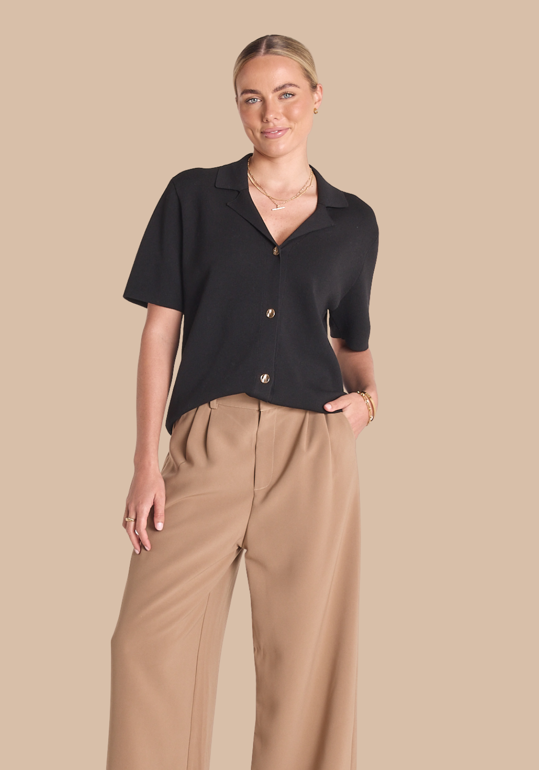 FEATHER + NOISE GOLDIE KNITTED SHIRT - BLACK