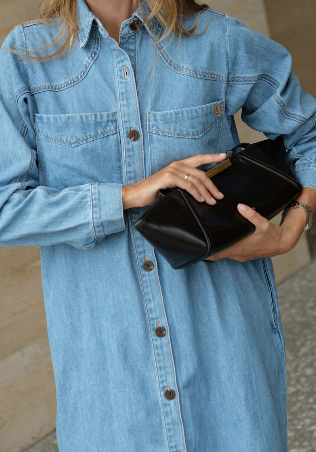 CERES LIFE RAE LONG SLEEVE MIDI DRESS - NEW VINTAGE BLUE