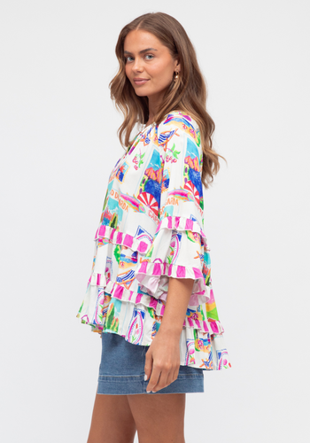 NICOLETTA TIERED BLOUSE - MULTI PRINT