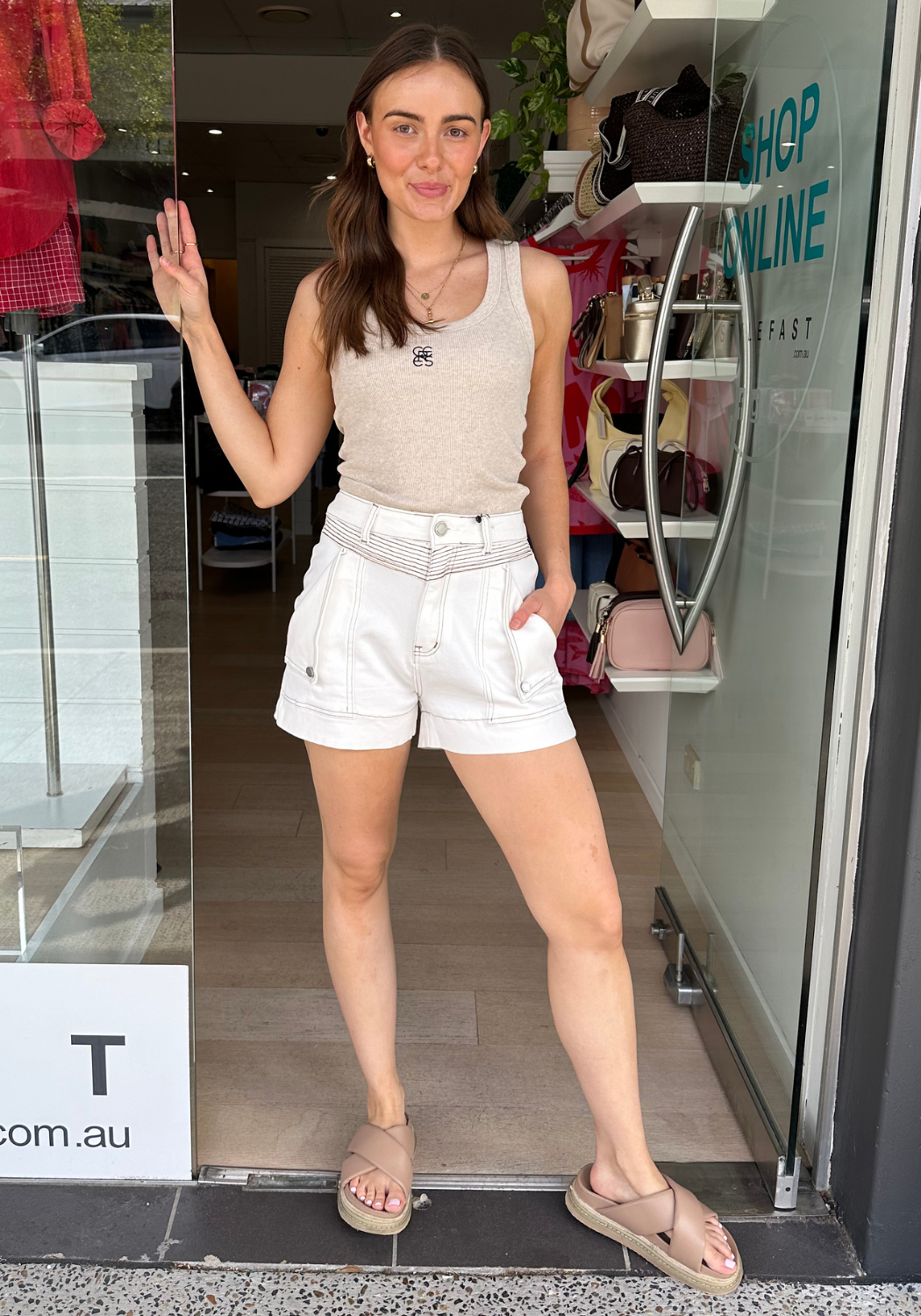 KENNEDY STRETCH DENIM SHORT - IVORY