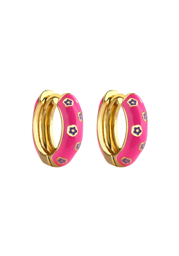 JANE ENAMEL HOOP EARRINGS - HOT PINK
