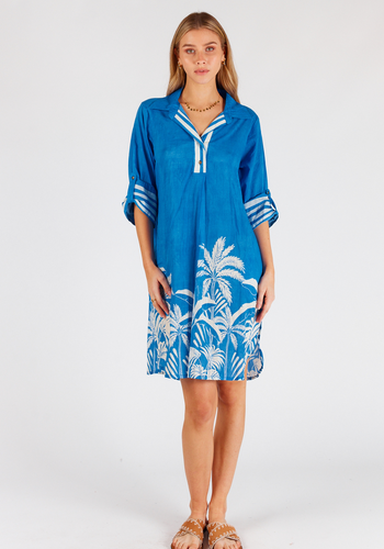 LULALIFE RILEY SHIRTMAKER DRESS - COBALT