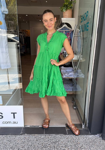 LULALIFE GWEN TIERED DRESS - GREEN