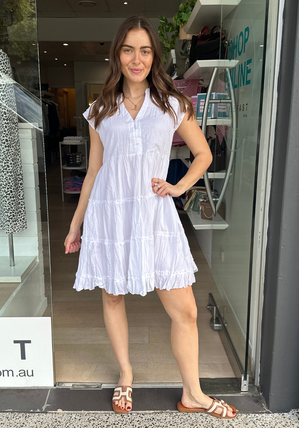 LULALIFE SHAYNA TIERED COTTON DRESS - WHITE