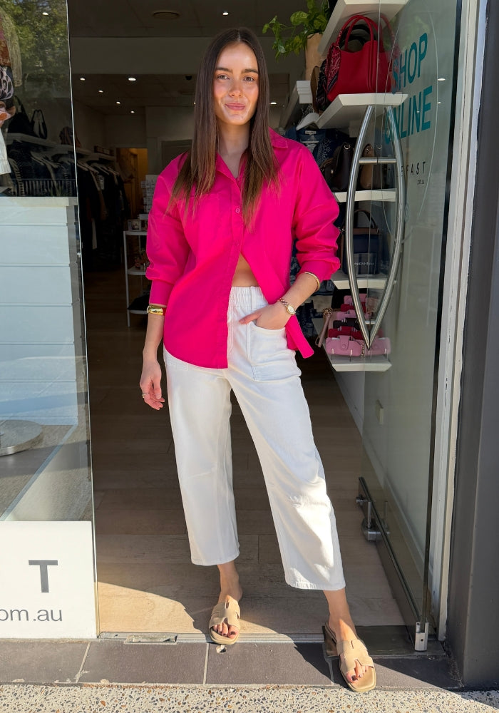LUCY BUTTON THROUGH COTTON SHIRT - RASPBERRY