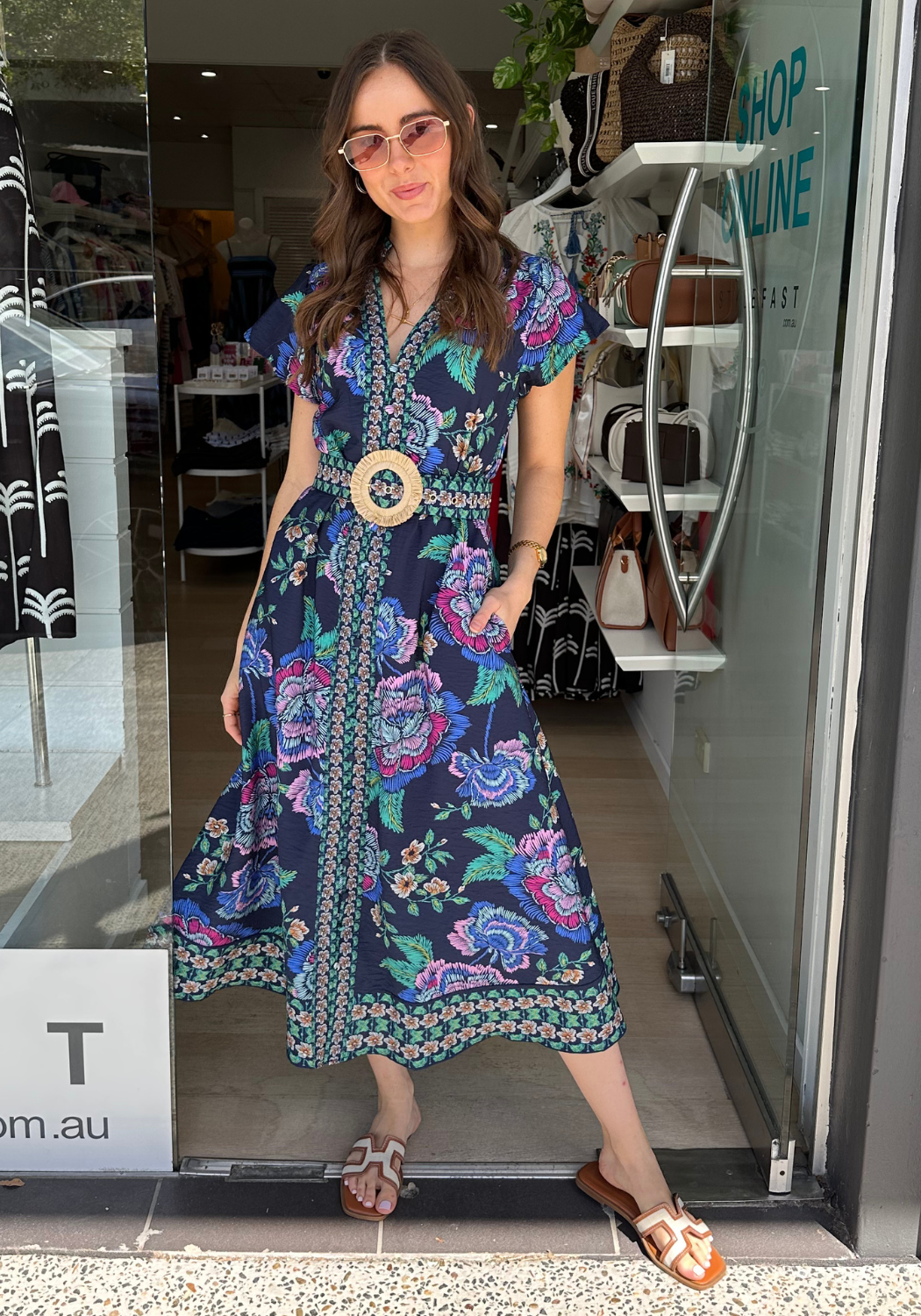 QUINN MIDI DRESS - NAVY FLORAL