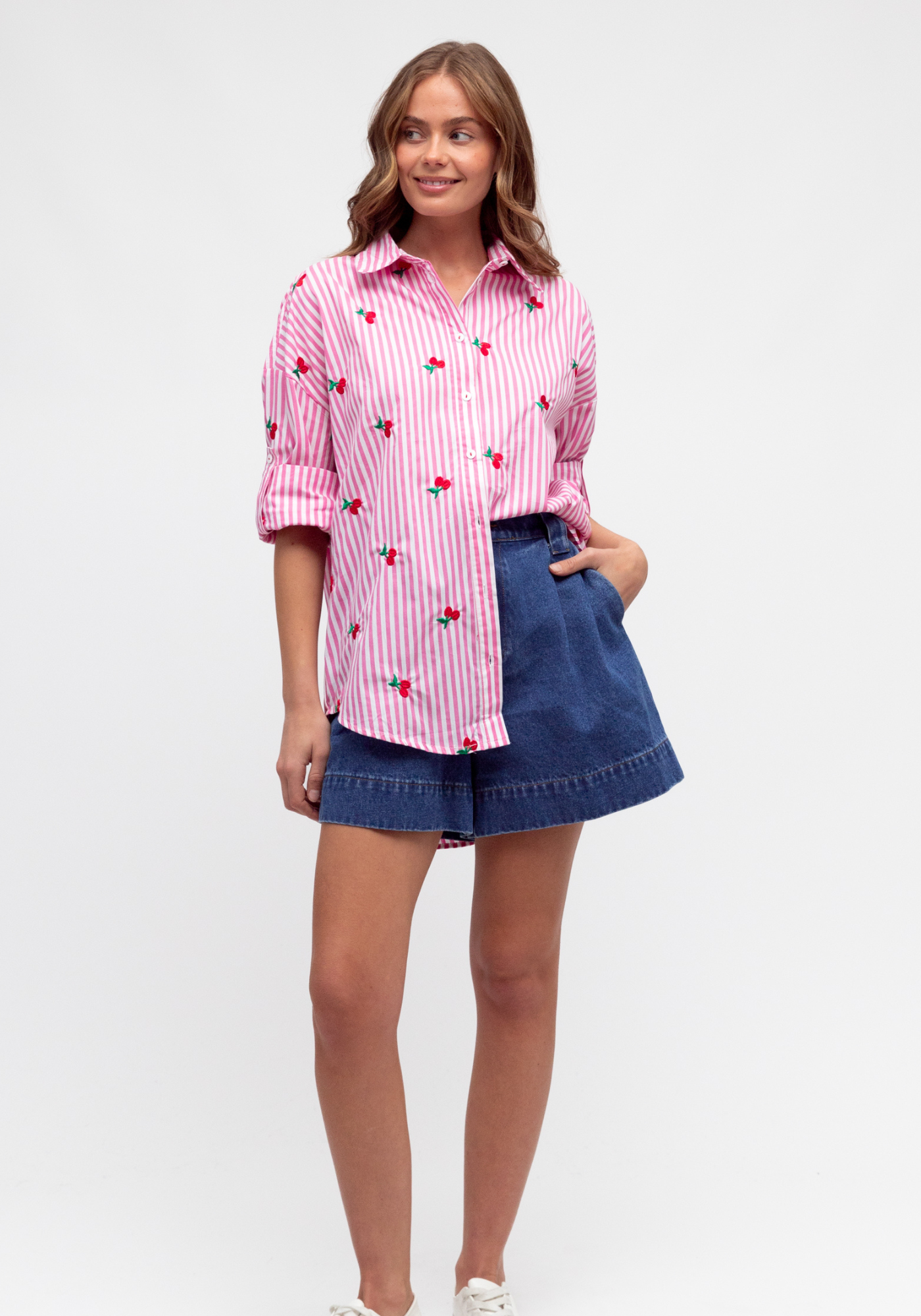 KIMMY BUTTON THROUGH SHIRT - PINK STRIPE