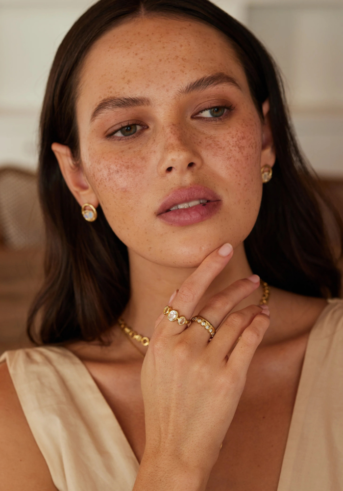 TONI MAY TRINITY RING - WHITE TOPAZ/GOLD