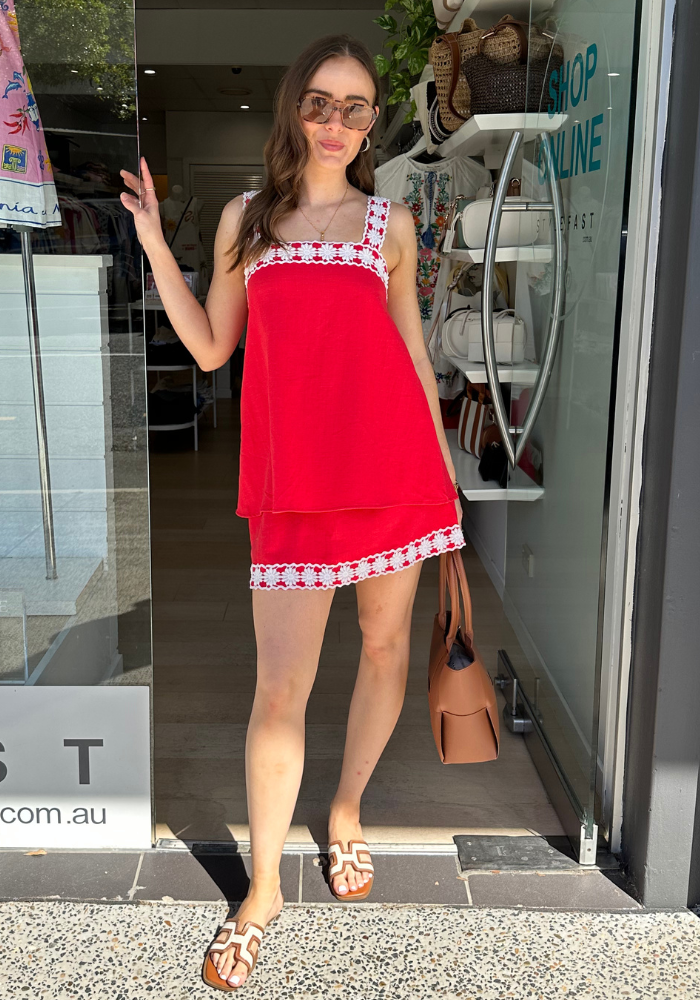 KYLE LAYERED MINI DRESS - RED