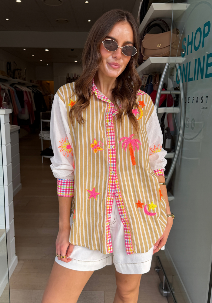 MILANI COTTON SHIRT - BEIGE/ORANGE