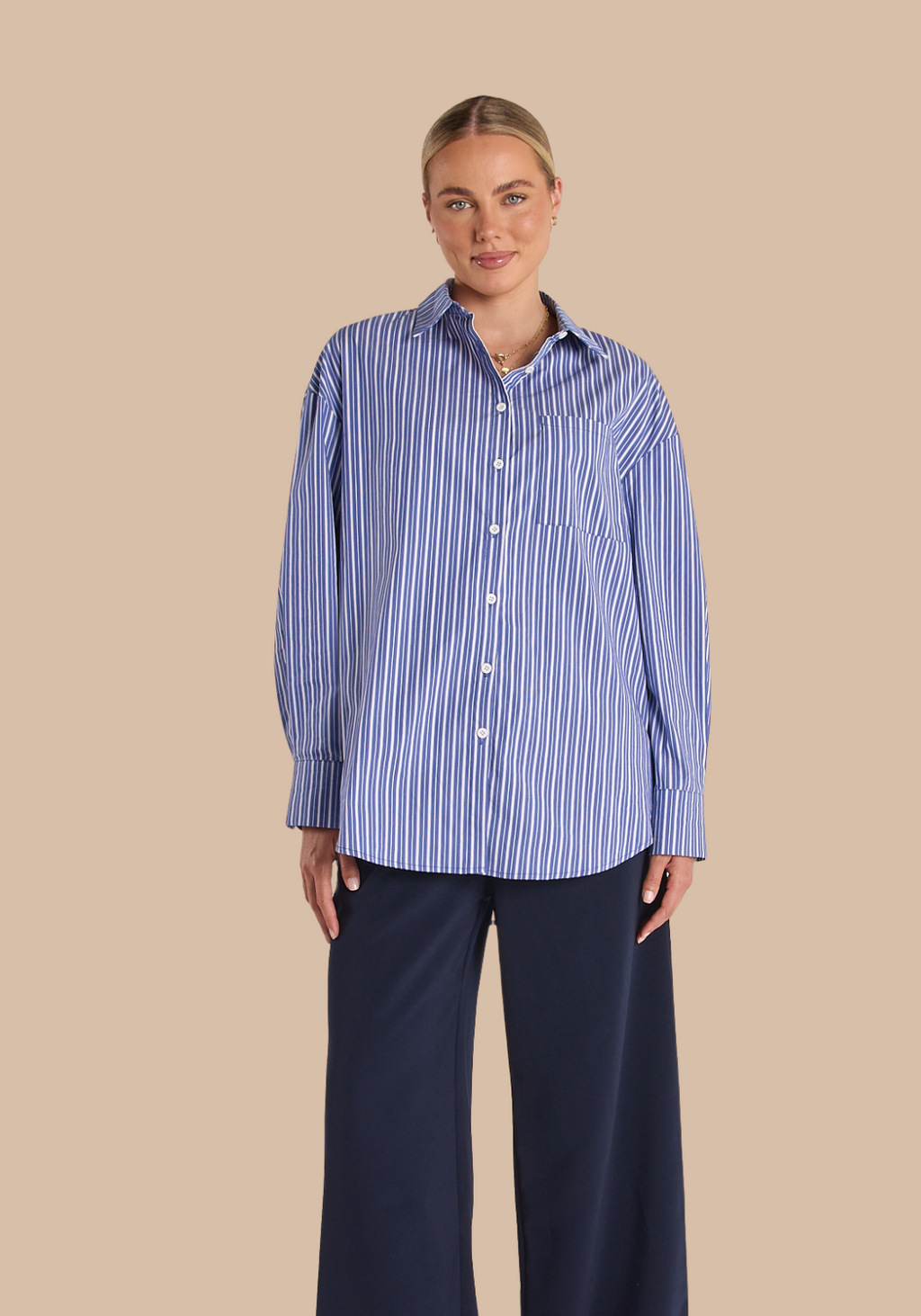 FEATHER + NOISE EMILY SHIRT - COBALT STRIPE