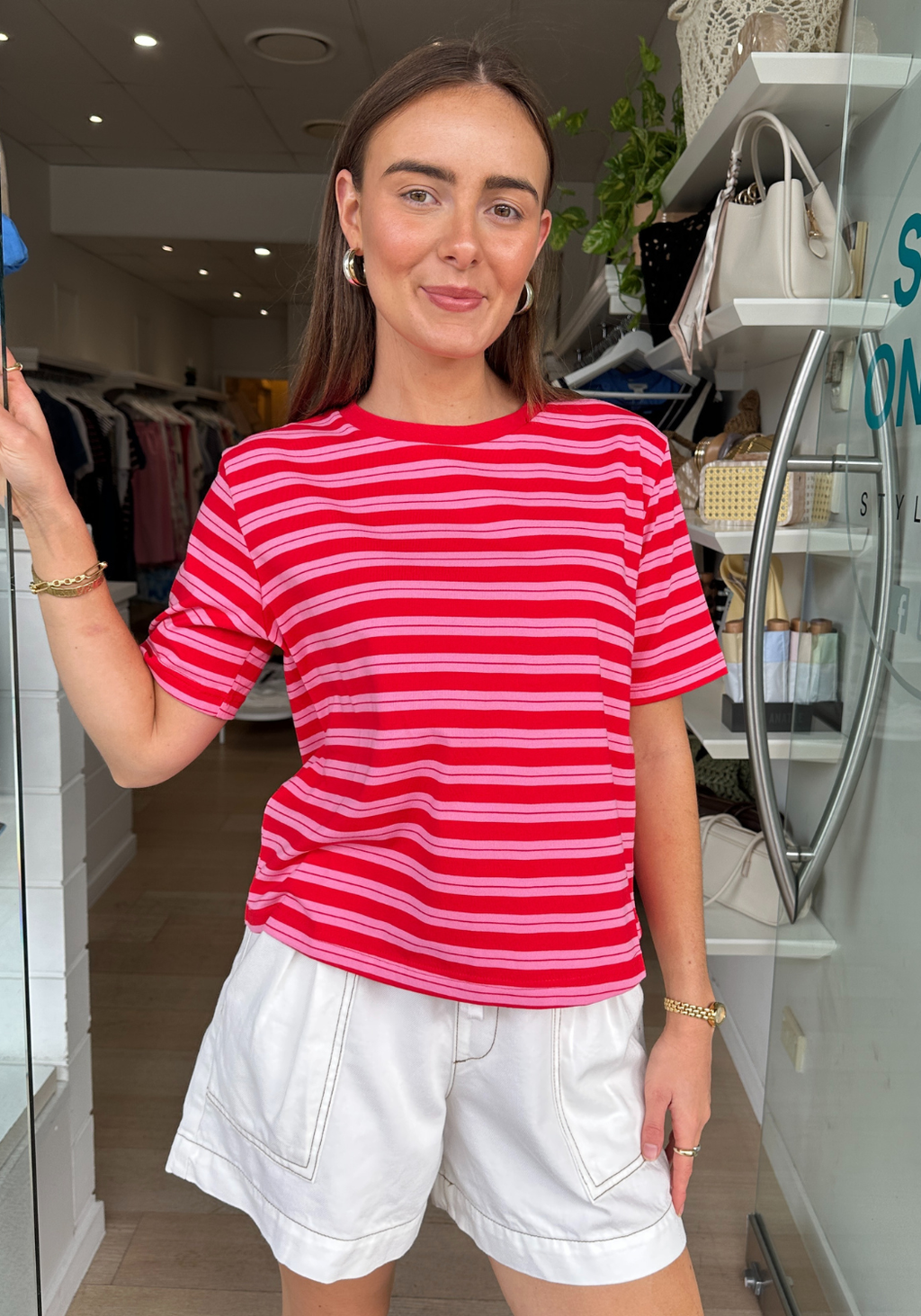 EMMA STRIPE TEE - RED/PINK