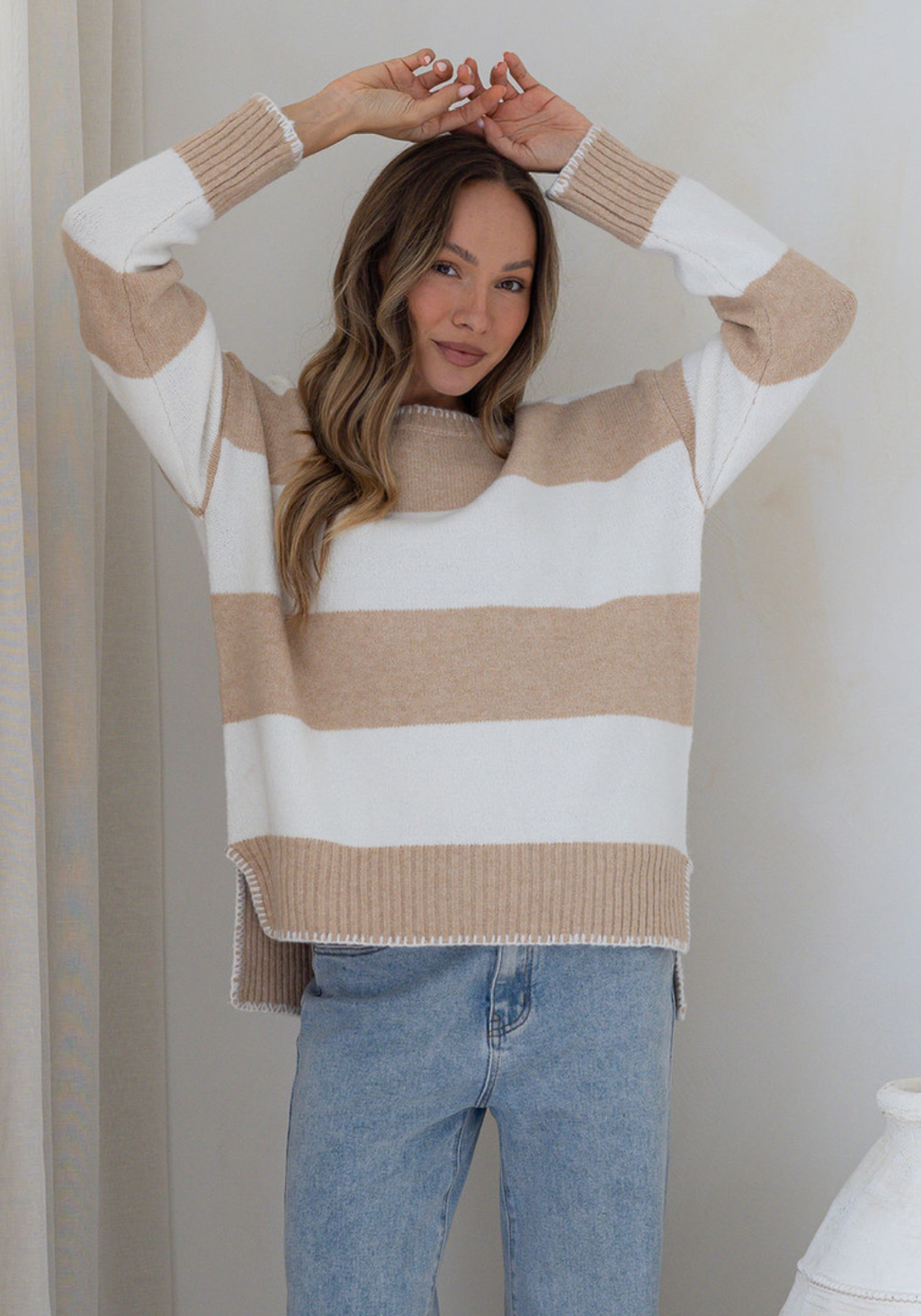 ZALI STRIPE KNIT - BEIGE/WHITE