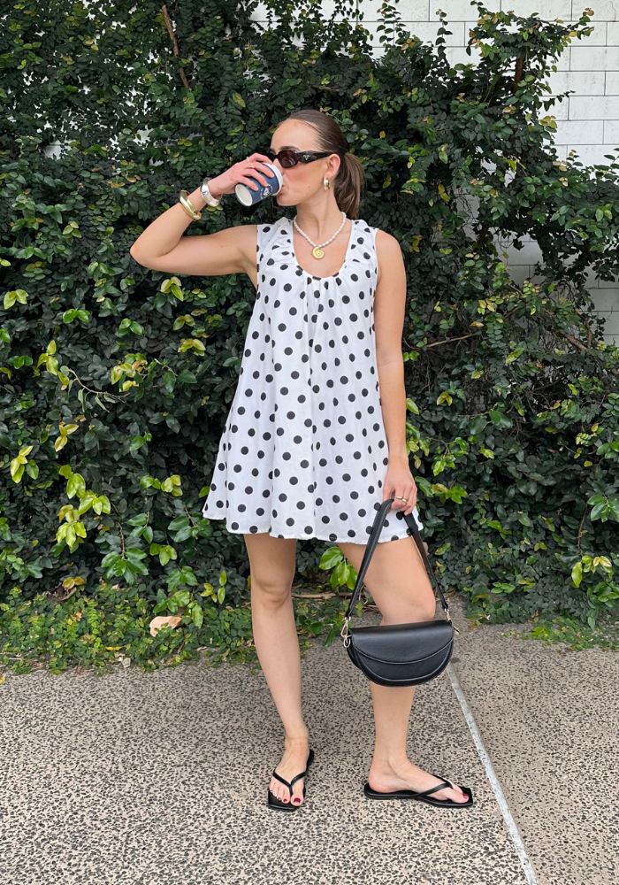 ZIVA A LINE MINI DRESS - BLACK & WHITE SPOT