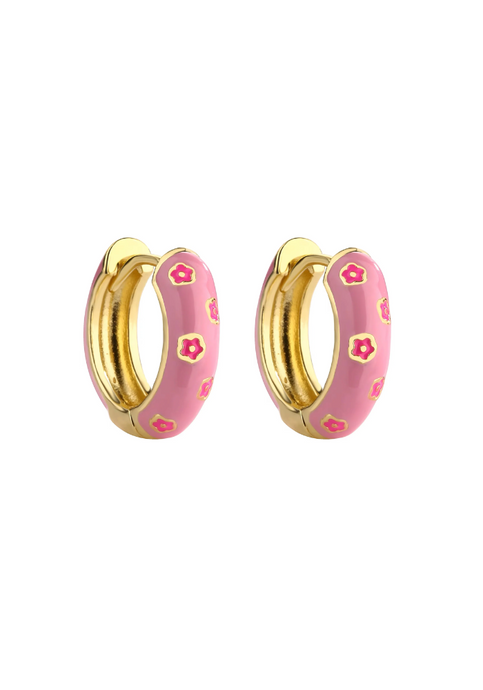 JANE ENAMEL HOOP EARRINGS - BABY PINK