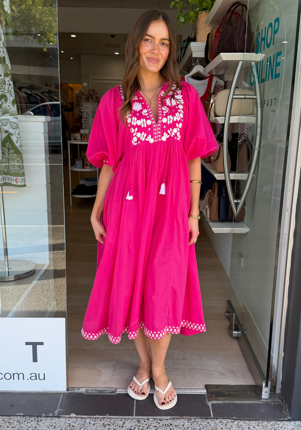 FIESTA MIDI DRESS - HOT PINK