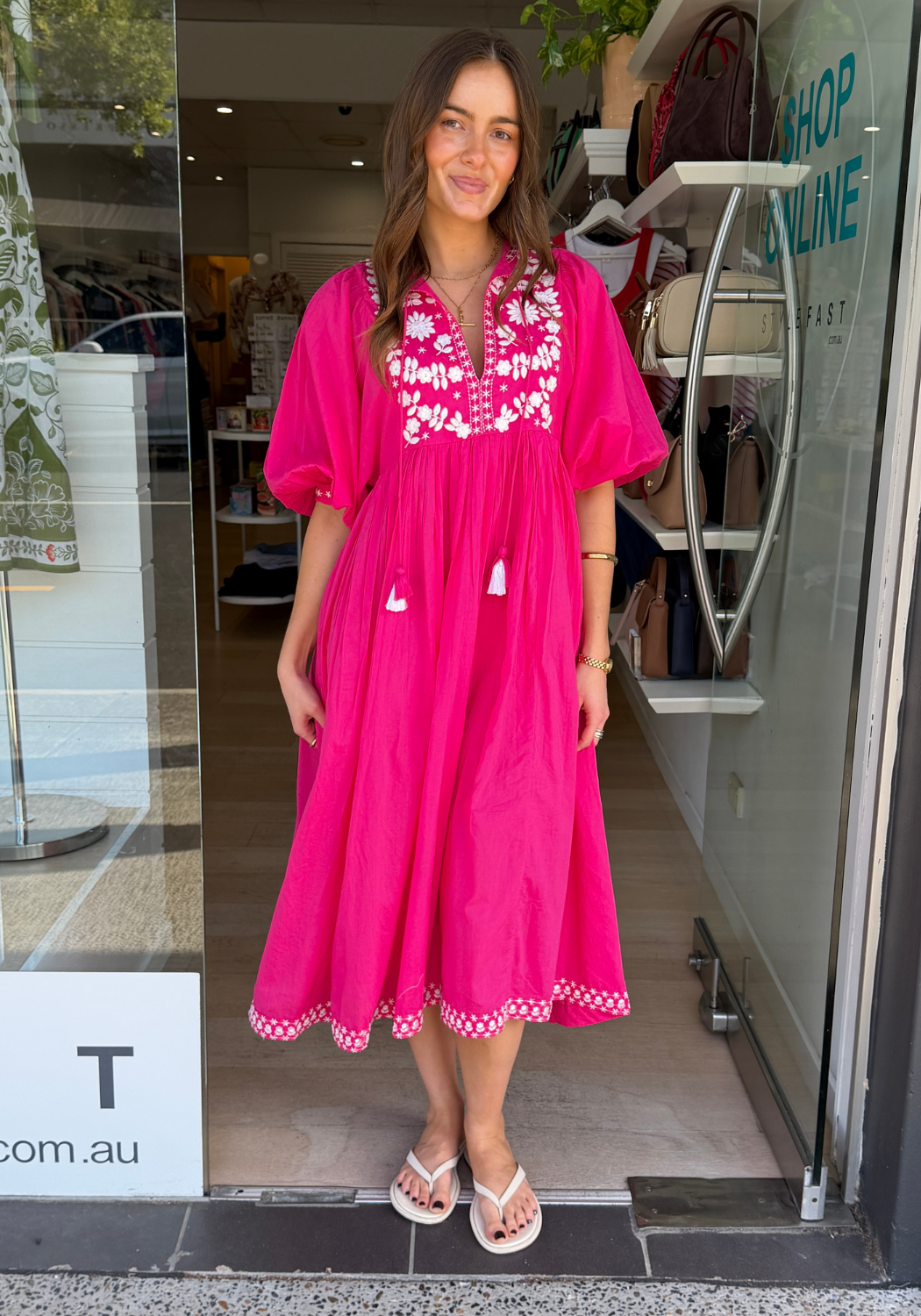 FIESTA MIDI DRESS - HOT PINK
