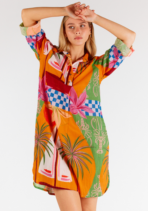 LULALIFE VIVIEN COTTON SHIRTMAKER DRESS - MULTI PRINT