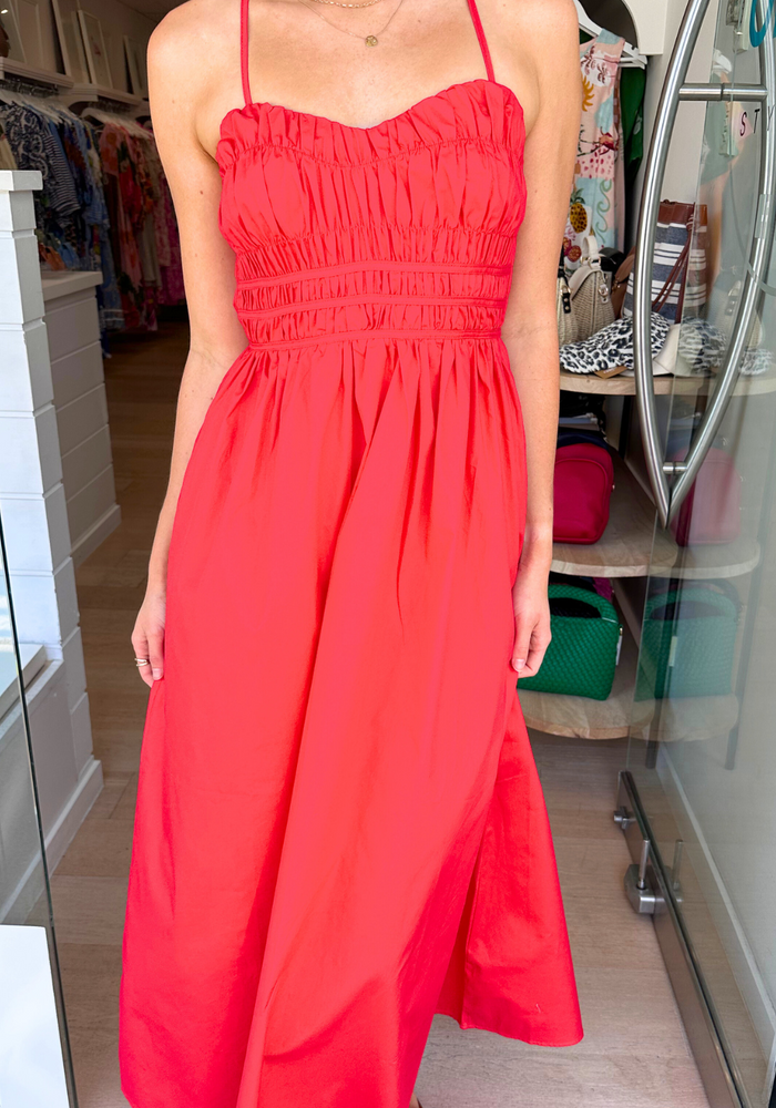 Load image into Gallery viewer, MIA SHIRRED MAXI DRESS - RED