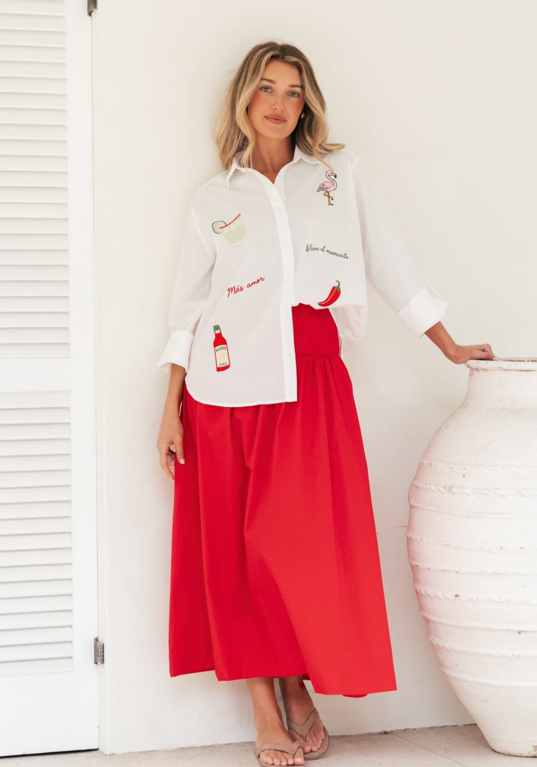 INES SHIRRED WAIST SKIRT - RED
