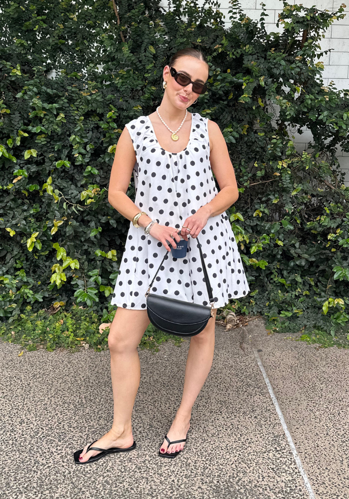 ZIVA A LINE MINI DRESS - BLACK & WHITE SPOT