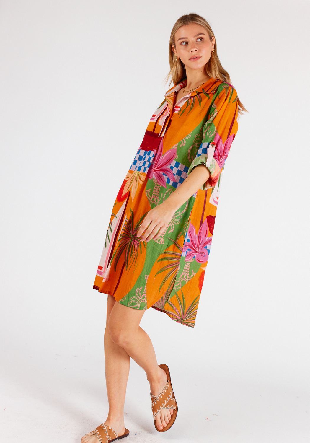 LULALIFE VIVIEN COTTON SHIRTMAKER DRESS - MULTI PRINT