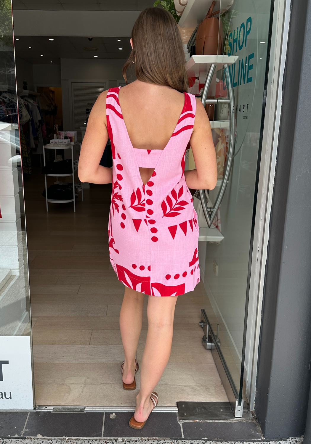 SUNARI SHIFT DRESS - RED/PINK PRINT